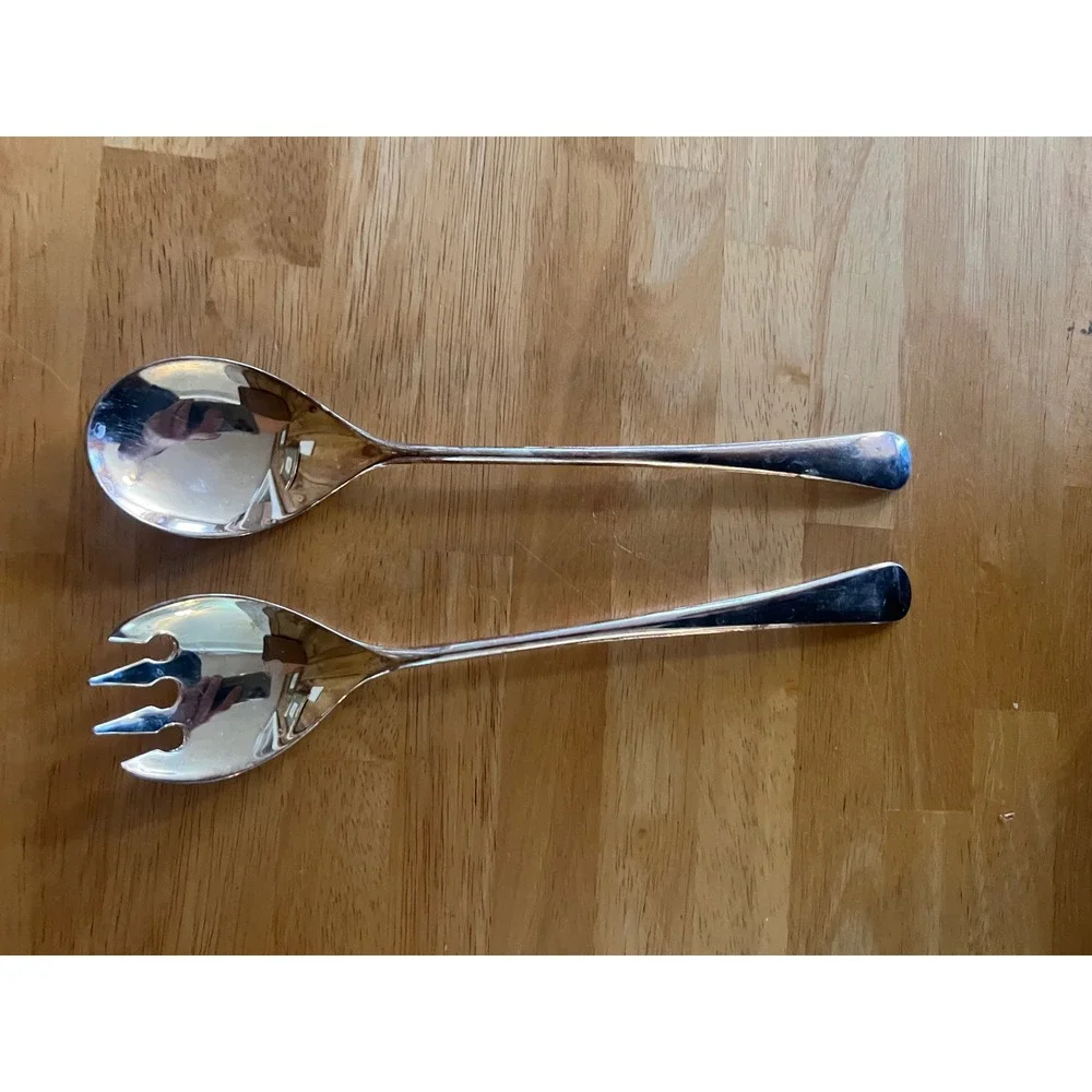 Vintage EP Zinc Italy Silver Plated Salad Serving Set Spoon and Fork 2 Piece